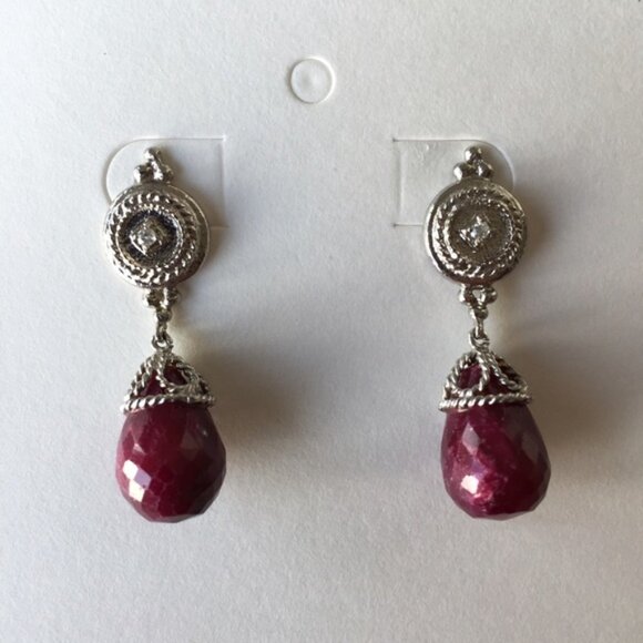 ruby /diamond silver earring - Picture 4 of 4